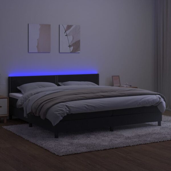 Łóżko kontynentalne z materacem i LED, czarny aksamit 200x200cm - obrazek 3