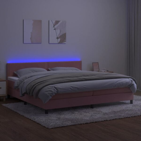 Łóżko kontynentalne z materacem i LED, różowy aksamit 200x200cm - obrazek 3