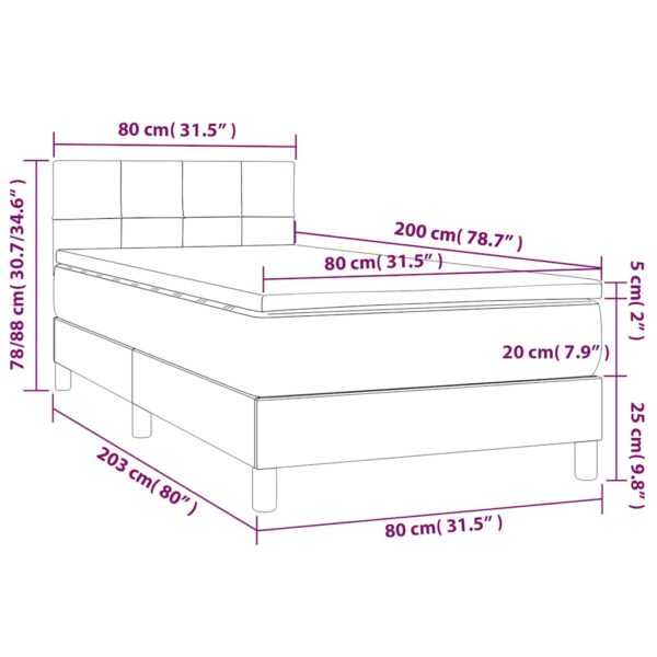 Łóżko kontynentalne z materacem i LED, czarny aksamit 80x200 cm - obrazek 8
