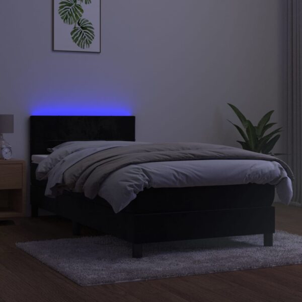 Łóżko kontynentalne z materacem i LED, czarny aksamit 90x190 cm - obrazek 3