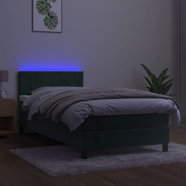 Łóżko kontynentalne z materacem i LED zielony aksamit 90x190 cm - obrazek 3