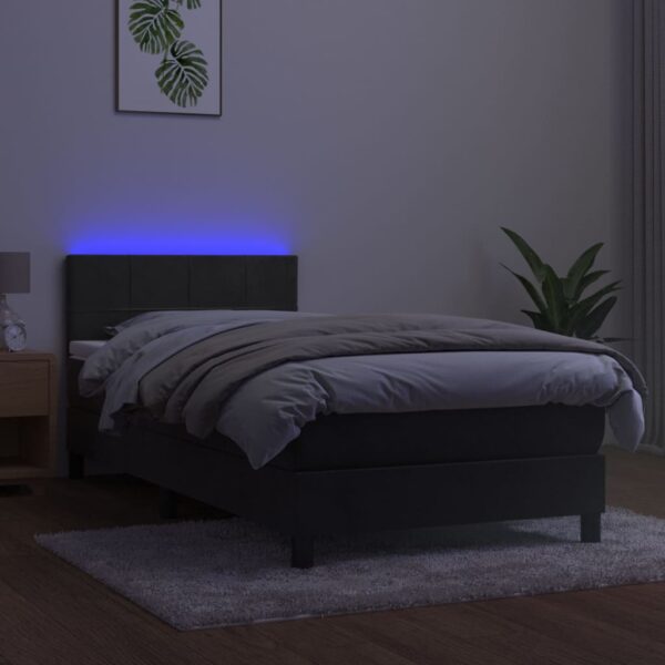 Łóżko kontynentalne z materacem i LED, szary aksamit, 100x200cm - obrazek 3