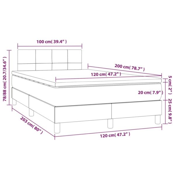 Łóżko kontynentalne z materacem i LED, szare 120x200cm, aksamit - obrazek 8
