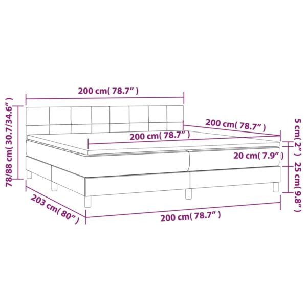 Łóżko kontynentalne z materacem i LED, czarny aksamit 200x200cm - obrazek 8