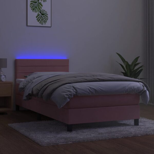 Łóżko kontynentalne z materacem i LED, różowy aksamit 80x200 cm - obrazek 4