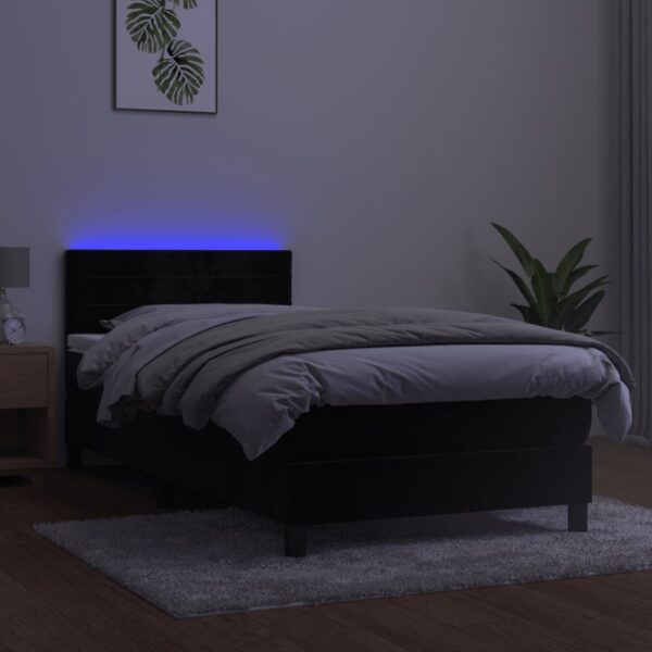Łóżko kontynentalne z materacem i LED, czarny aksamit 90x200 cm - obrazek 4
