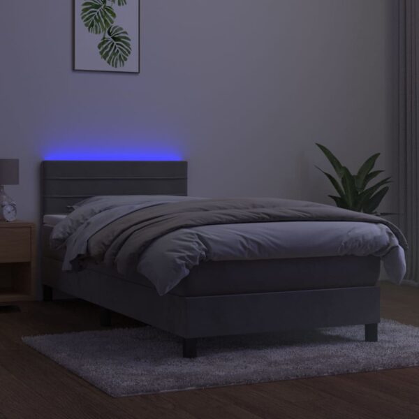 Łóżko kontynentalne z materacem i LED, szare 100x200cm, aksamit - obrazek 4