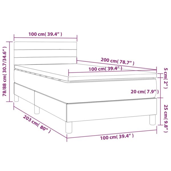 Łóżko kontynentalne z materacem i LED, różowy aksamit 100x200cm - obrazek 8