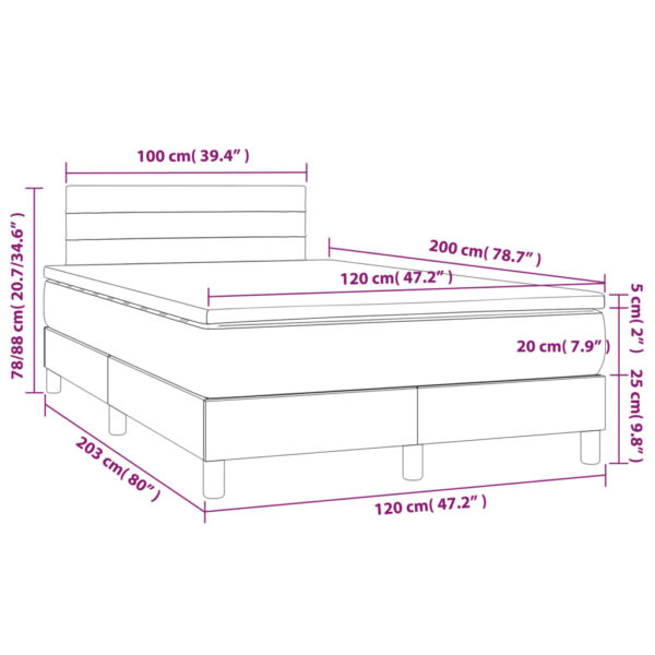 Łóżko kontynentalne z materacem i LED, różowy aksamit 120x200cm - obrazek 8
