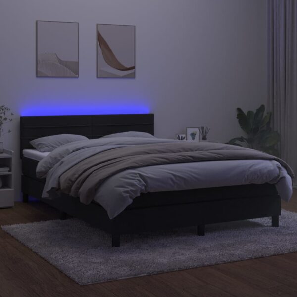 Łóżko kontynentalne z materacem i LED, czarny aksamit 140x190cm - obrazek 4