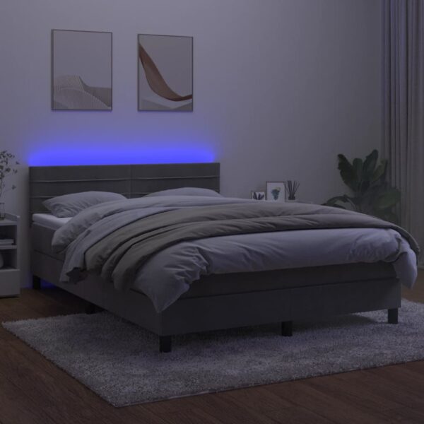 Łóżko kontynentalne z materacem i LED, szare 140x200cm, aksamit - obrazek 4