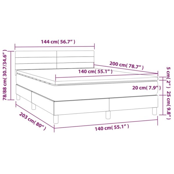 Łóżko kontynentalne z materacem i LED, różowy aksamit 140x200cm - obrazek 8