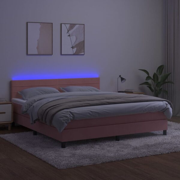 Łóżko kontynentalne z materacem i LED, różowy aksamit 180x200cm - obrazek 4