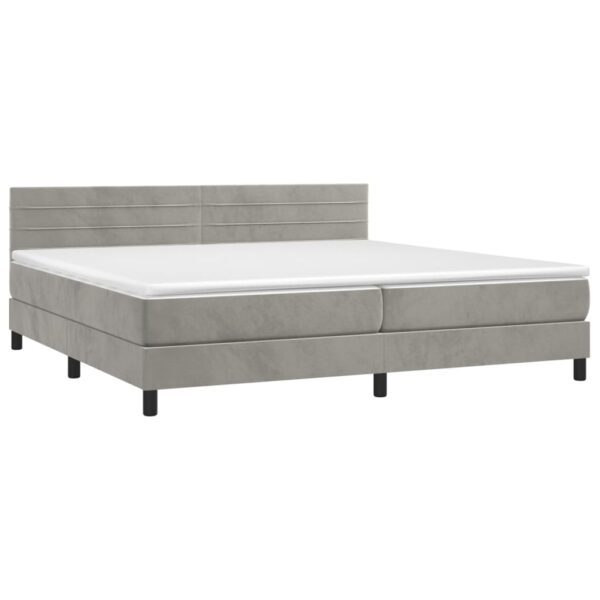 Łóżko kontynentalne z materacem i LED, szare 200x200cm, aksamit - obrazek 3