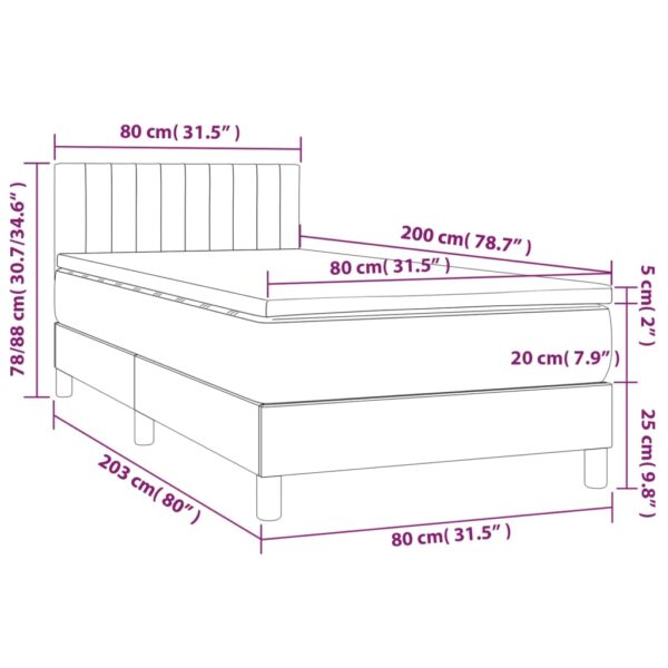 Łóżko kontynentalne z materacem i LED, czarny aksamit 80x200 cm - obrazek 8