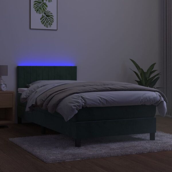 Łóżko kontynentalne z materacem i LED zielony aksamit 90x190 cm - obrazek 4