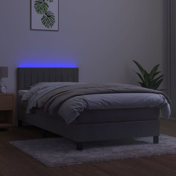Łóżko kontynentalne z materacem i LED, szare 100x200cm, aksamit - obrazek 4