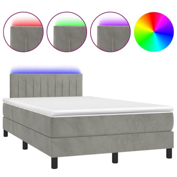 Łóżko kontynentalne z materacem i LED, szare 120x200cm, aksamit - obrazek 2