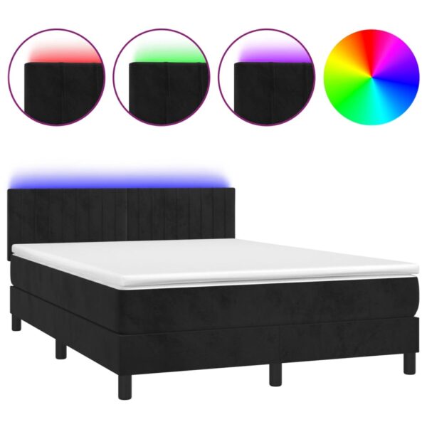 Łóżko kontynentalne z materacem i LED, czarny aksamit 140x190cm - obrazek 2