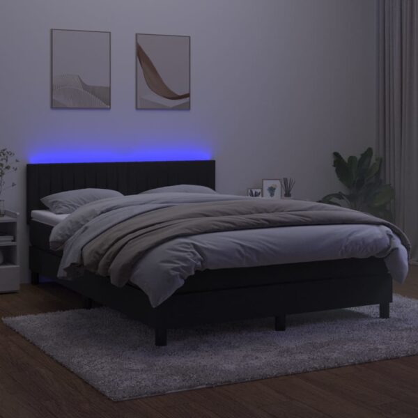Łóżko kontynentalne z materacem i LED, czarny aksamit 140x190cm - obrazek 4