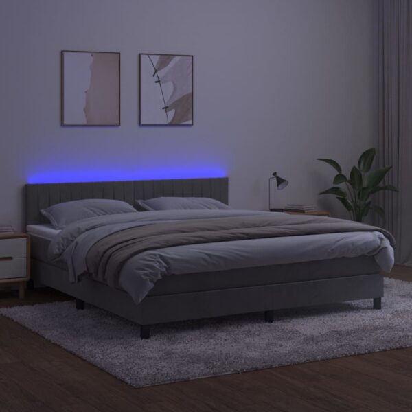 Łóżko kontynentalne z materacem i LED, szare 160x200cm, aksamit - obrazek 4