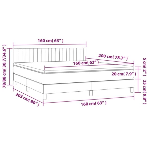 Łóżko kontynentalne z materacem i LED, szare 160x200cm, aksamit - obrazek 8