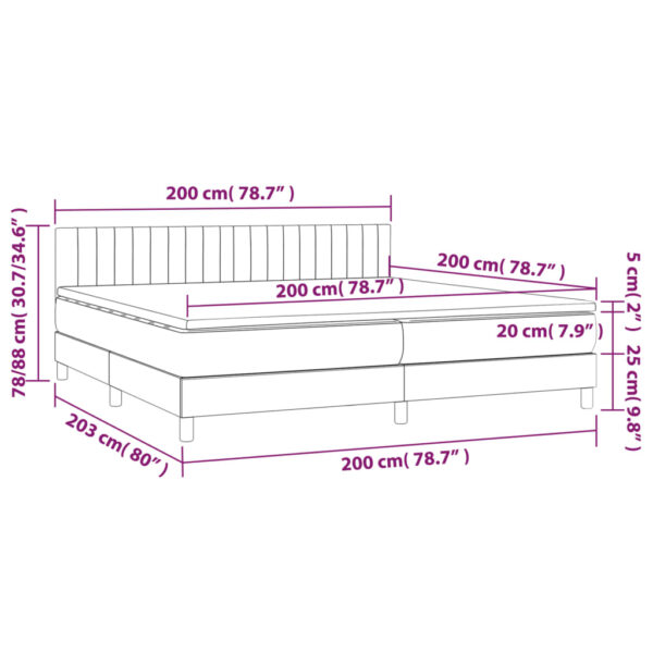 Łóżko kontynentalne z materacem i LED, szare 200x200cm, aksamit - obrazek 8
