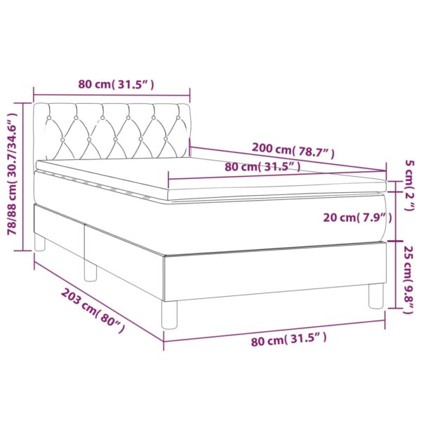 Łóżko kontynentalne z materacem i LED, szare 80x200 cm, aksamit - obrazek 8