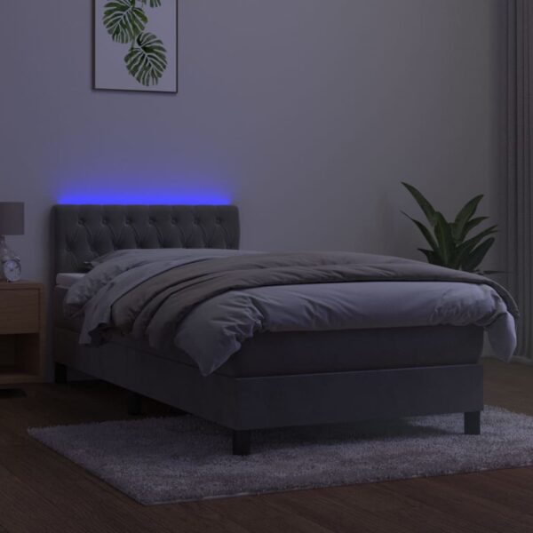 Łóżko kontynentalne z materacem i LED, szare 90x190 cm, aksamit - obrazek 4