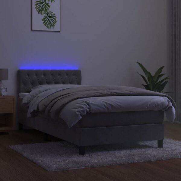 Łóżko kontynentalne z materacem i LED, szare 100x200cm, aksamit - obrazek 4