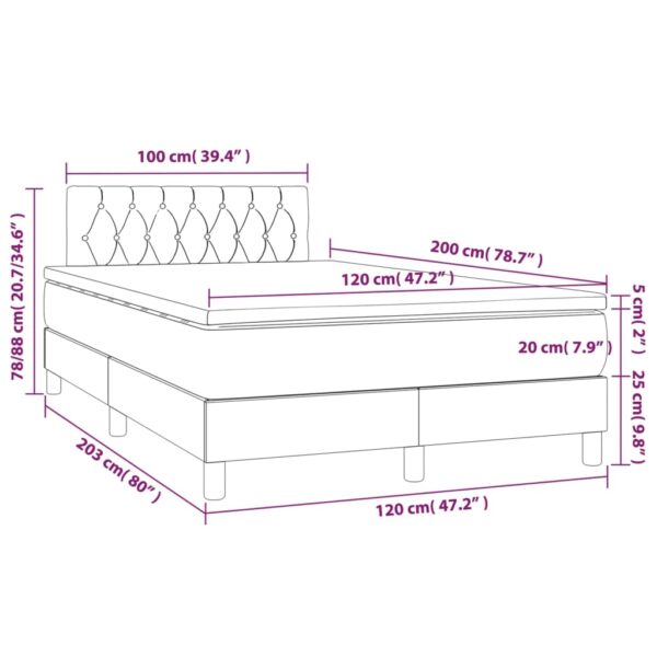 Łóżko kontynentalne z materacem i LED, szare 120x200cm, aksamit - obrazek 8