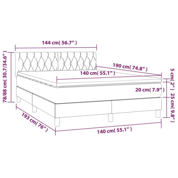 Łóżko kontynentalne z materacem i LED, różowy aksamit 140x190cm - obrazek 8