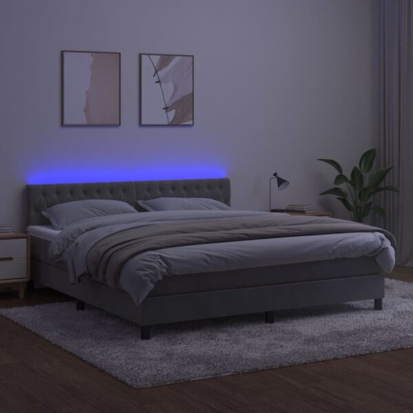 Łóżko kontynentalne z materacem i LED, szare 160x200cm, aksamit - obrazek 4