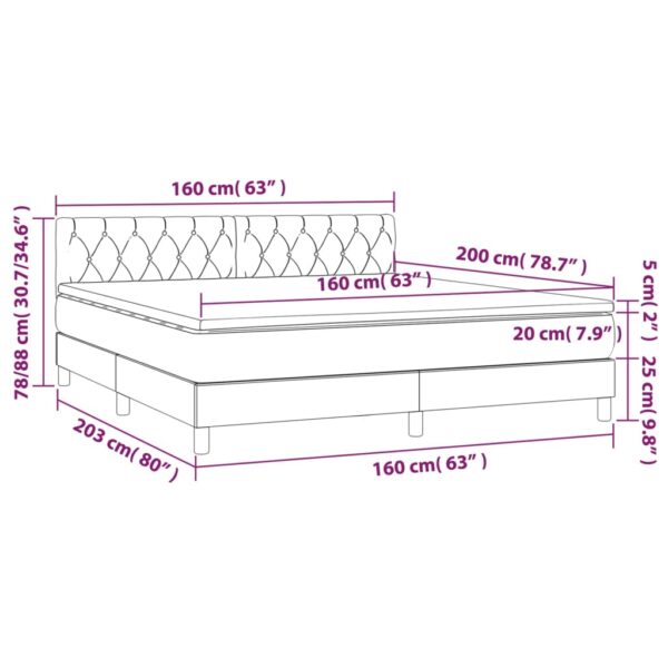 Łóżko kontynentalne z materacem i LED, różowy aksamit 160x200cm - obrazek 8