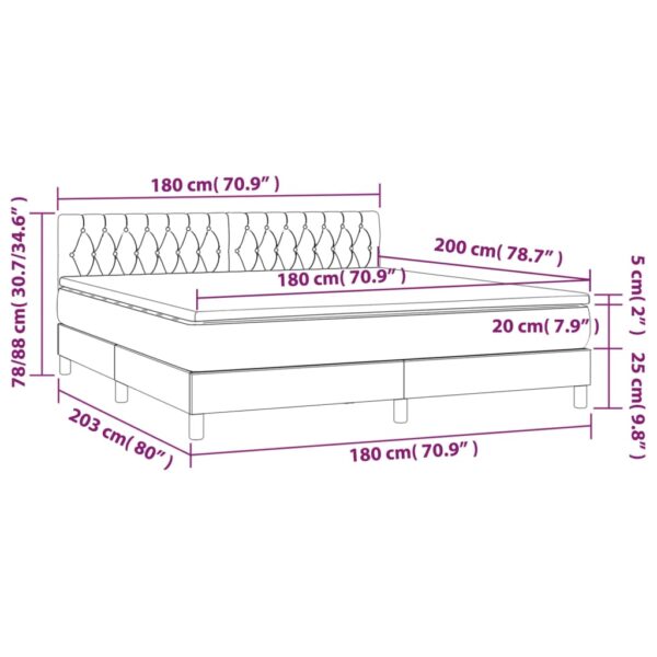 Łóżko kontynentalne z materacem i LED, szare 180x200cm, aksamit - obrazek 8
