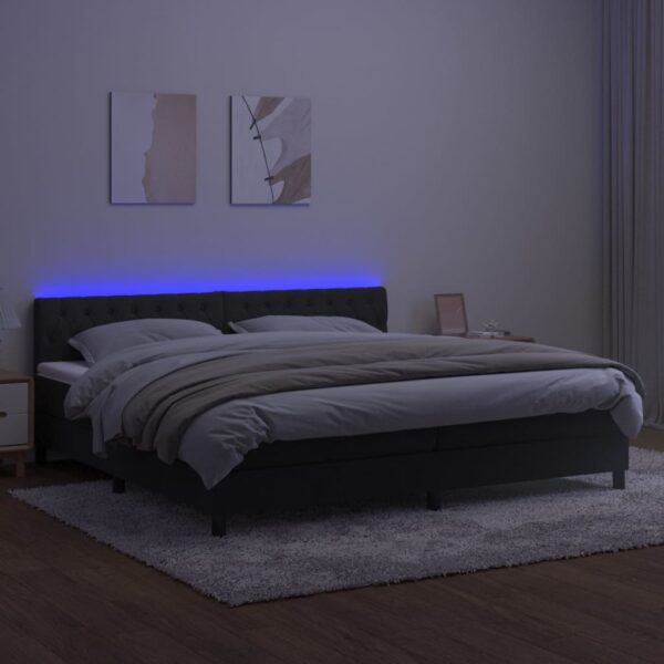 Łóżko kontynentalne z materacem i LED, czarny aksamit 200x200cm - obrazek 4