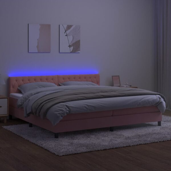 Łóżko kontynentalne z materacem i LED, różowy aksamit 200x200cm - obrazek 4