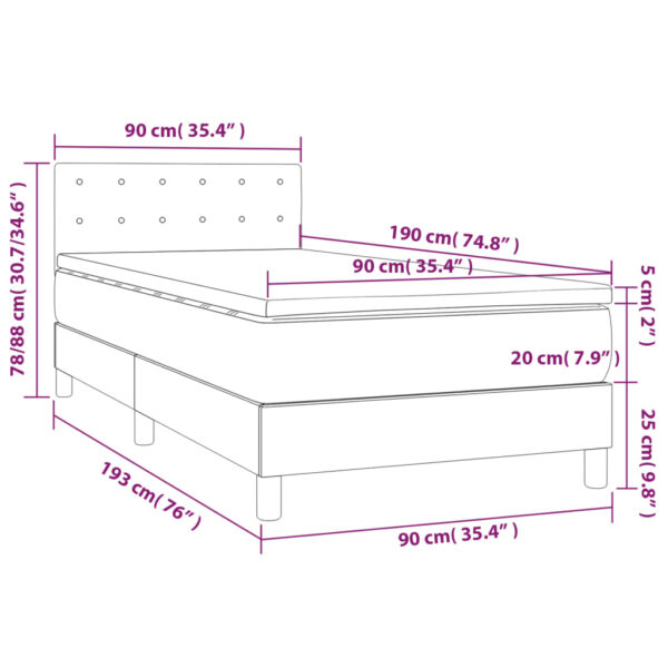 Łóżko kontynentalne z materacem i LED, czarny aksamit 90x190 cm - obrazek 9
