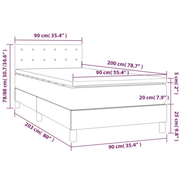 Łóżko kontynentalne z materacem i LED, czarny aksamit 90x200 cm - obrazek 9
