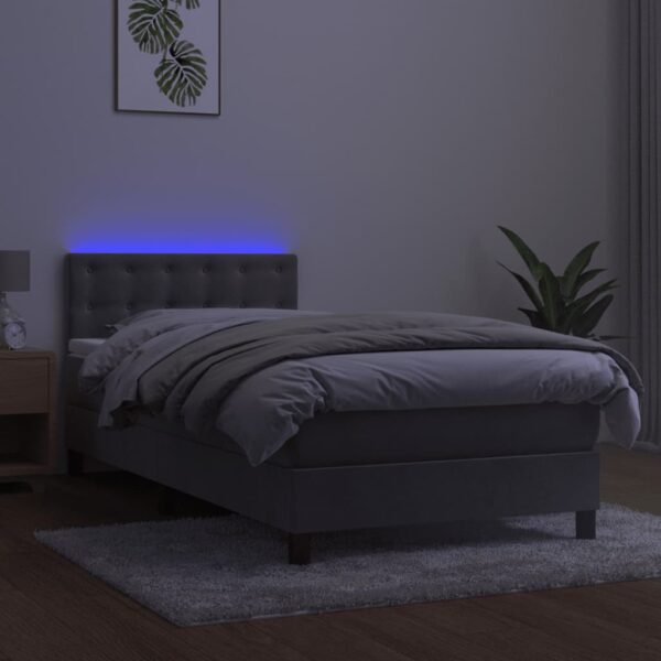 Łóżko kontynentalne z materacem i LED, szare 100x200cm, aksamit - obrazek 4