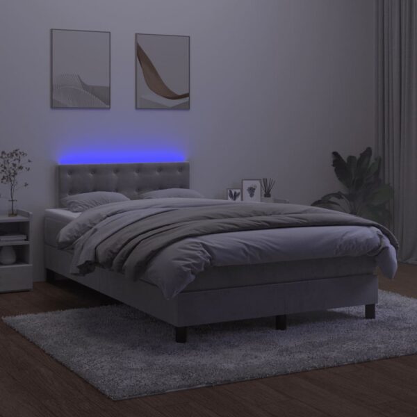 Łóżko kontynentalne z materacem i LED, szare 120x200cm, aksamit - obrazek 4