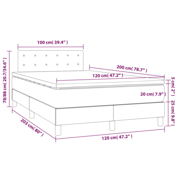 Łóżko kontynentalne z materacem i LED, szare 120x200cm, aksamit - obrazek 9