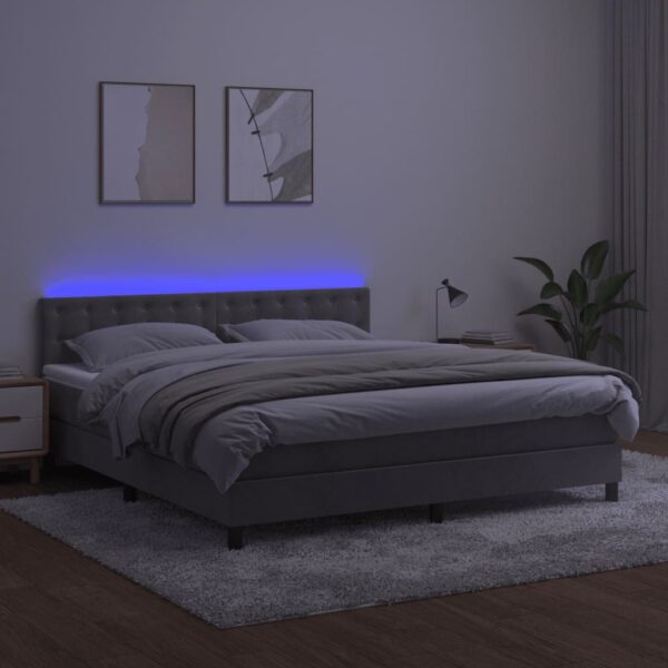 Łóżko kontynentalne z materacem i LED, szare 180x200cm, aksamit - obrazek 4