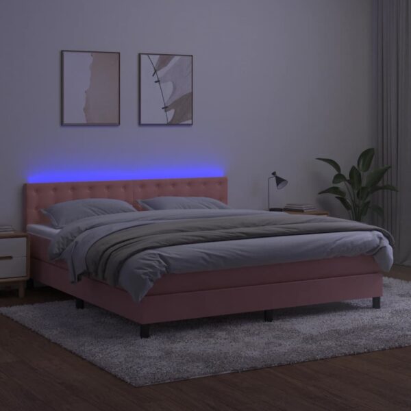 Łóżko kontynentalne z materacem i LED, różowy aksamit 180x200cm - obrazek 4