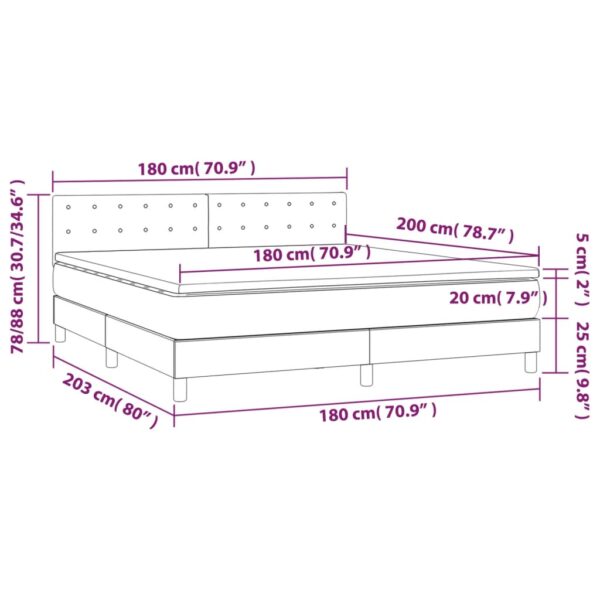 Łóżko kontynentalne z materacem i LED, różowy aksamit 180x200cm - obrazek 9