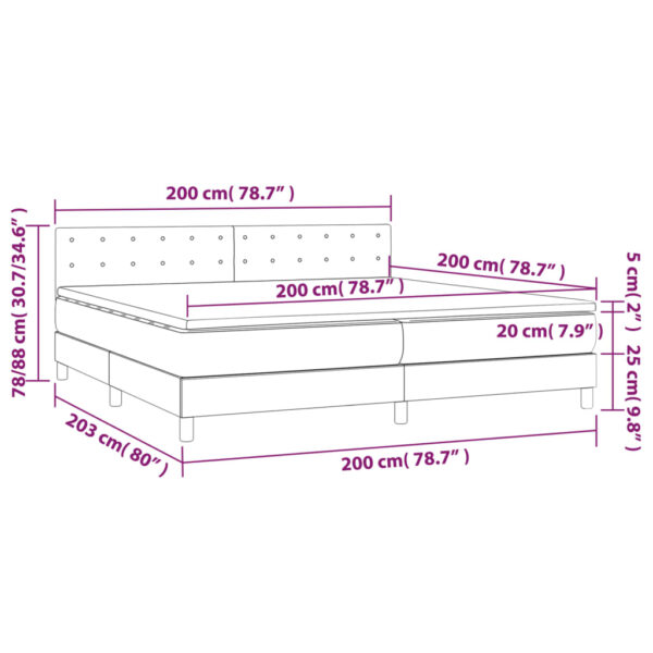 Łóżko kontynentalne z materacem i LED, różowy aksamit 200x200cm - obrazek 9