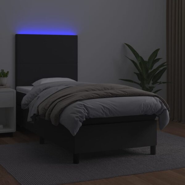 Łóżko kontynentalne z materacem i LED czarna ekoskóra 80x200 cm - obrazek 4