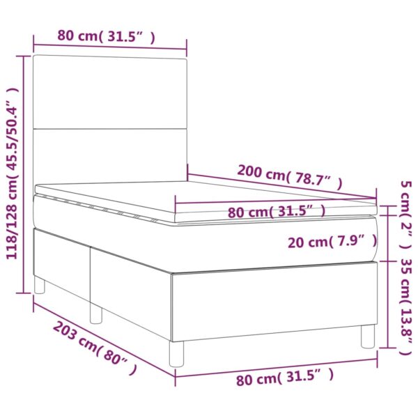 Łóżko kontynentalne z materacem i LED czarna ekoskóra 80x200 cm - obrazek 8