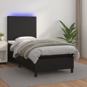 Łóżko kontynentalne z materacem i LED czarna ekoskóra 80x200 cm