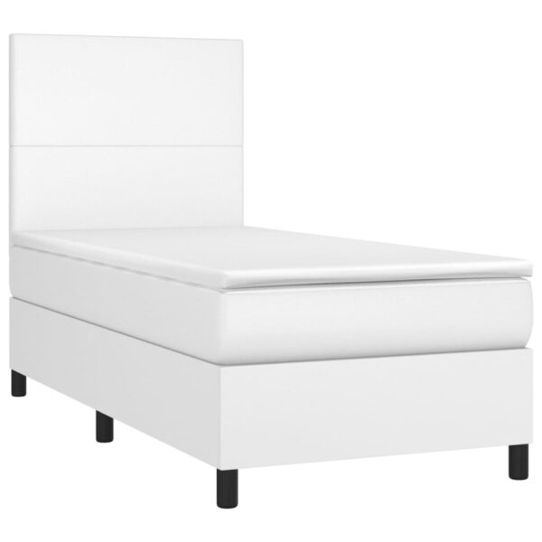 Łóżko kontynentalne z materacem i LED, biała ekoskóra 90x190 cm - obrazek 3
